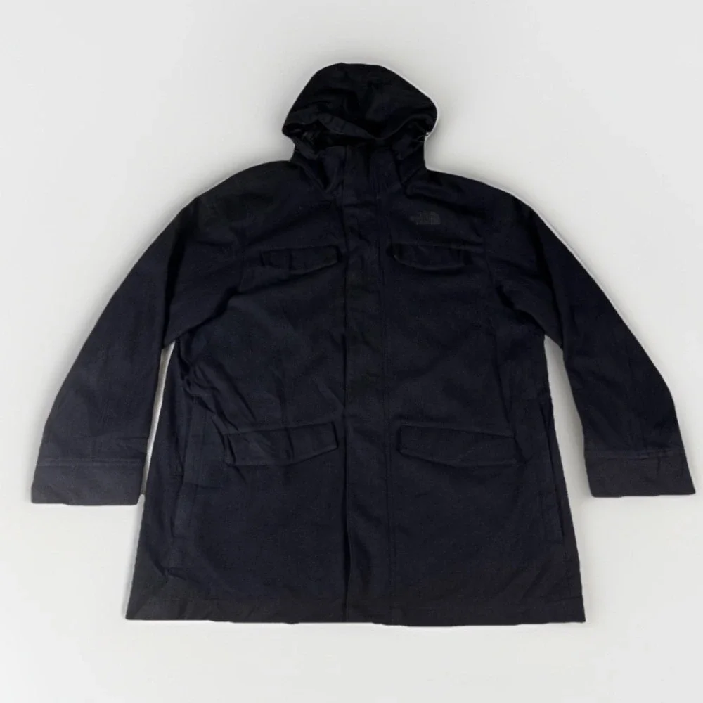 The North Face Field Jacket Mens Large Black Wool Blend Hooded Utility Coat Fall